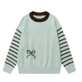 Bow-Tie Striped Color-Blocked Green Sweater