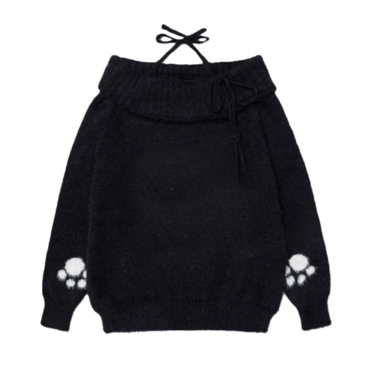 Off-The-Shoulder Black Hip-Hop Sweater