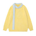 Blue Plaid Scarf And Yellow Loose Sweater