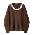Lace-Trimmed Brown Sweater