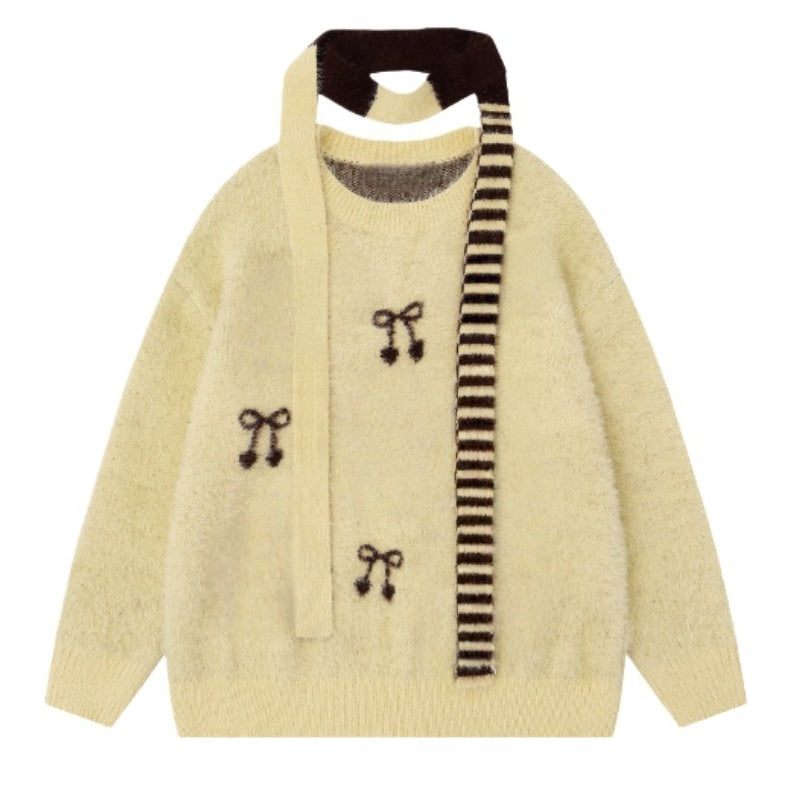 Color-Blocked Striped Scarf And Oversized Sweater