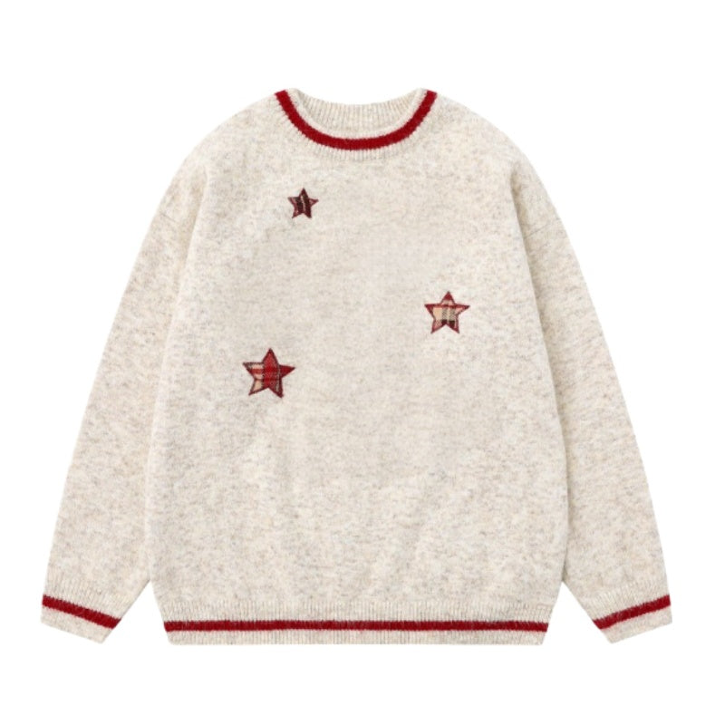Retro Red Star Plaid Trendy Sweater