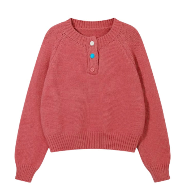 Casual Colorblock Half-Button Sweater