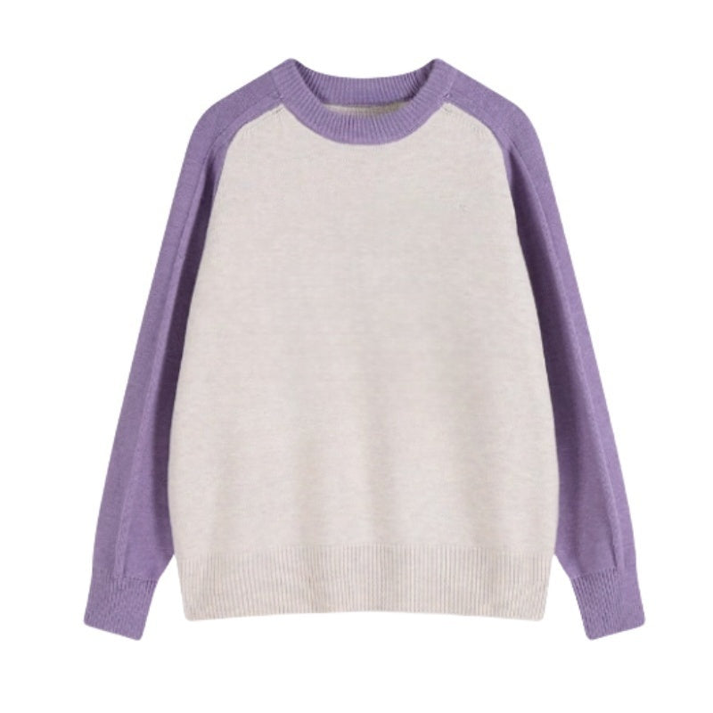 Purple Color-Blocked Casual Sweater